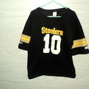 Pittsburgh Steelers Tee Shirt Boy's Size M, Short Sleeves, Black #10 Defects